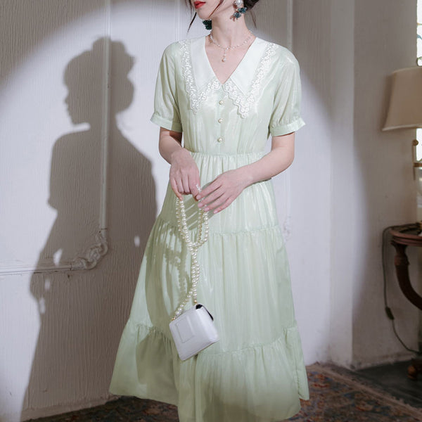 Light green embroidered collar French dress