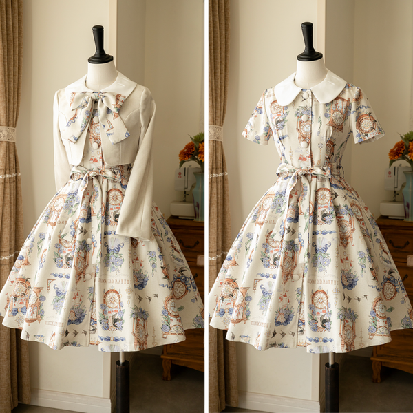 Western clock and bouquet classical dress and short jacket (beige) [Planned to be shipped from late April to early May 2023]