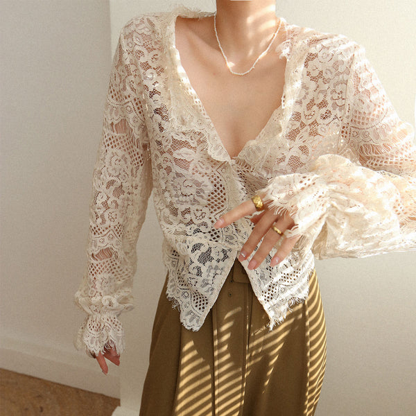 lace blouse with floral embroidery