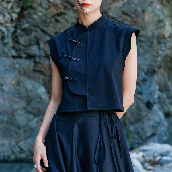 black lady cheongsam french sleeve tops