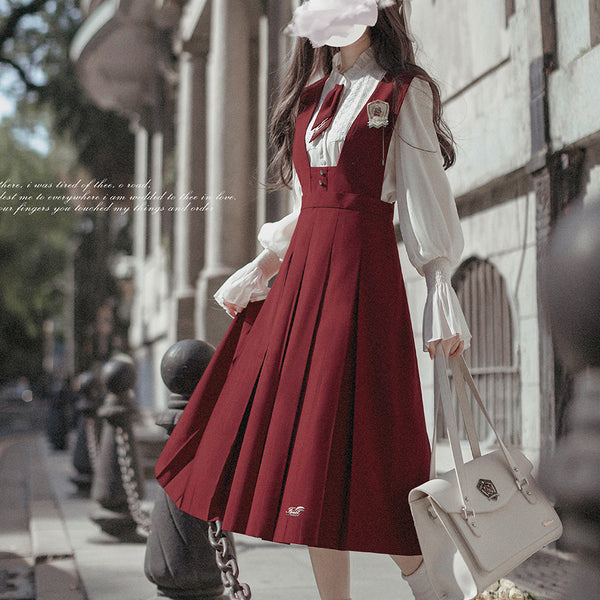 wine literature girl jumper skirt and blouse