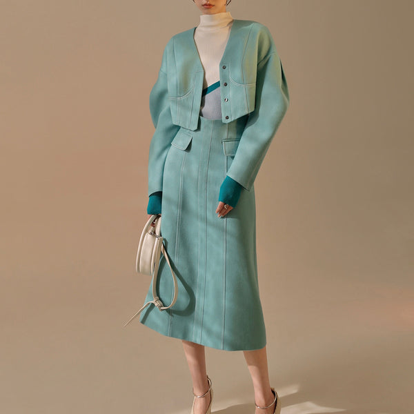 Celadon lady short jacket and classical skirt