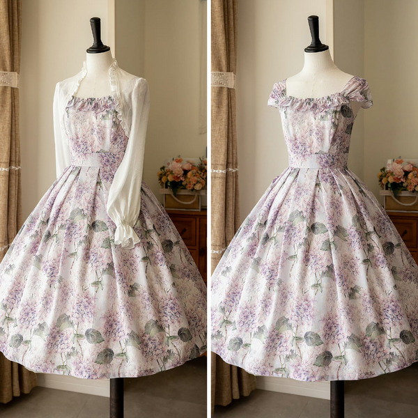 紫陽花の水彩画ワンピースとボレロカーディガン – ManusMachina