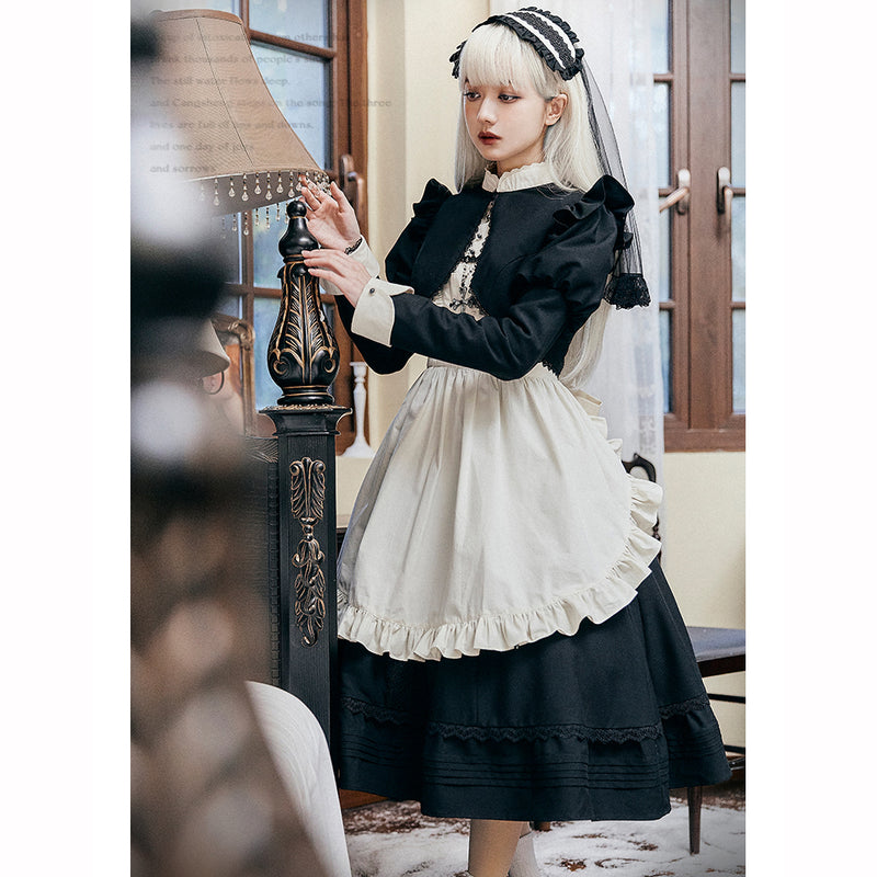 Black Butler's Lady Embroidered Dress, Short Jacket, and Strap Apron [Scheduled to be shipped in mid-April 2023] 