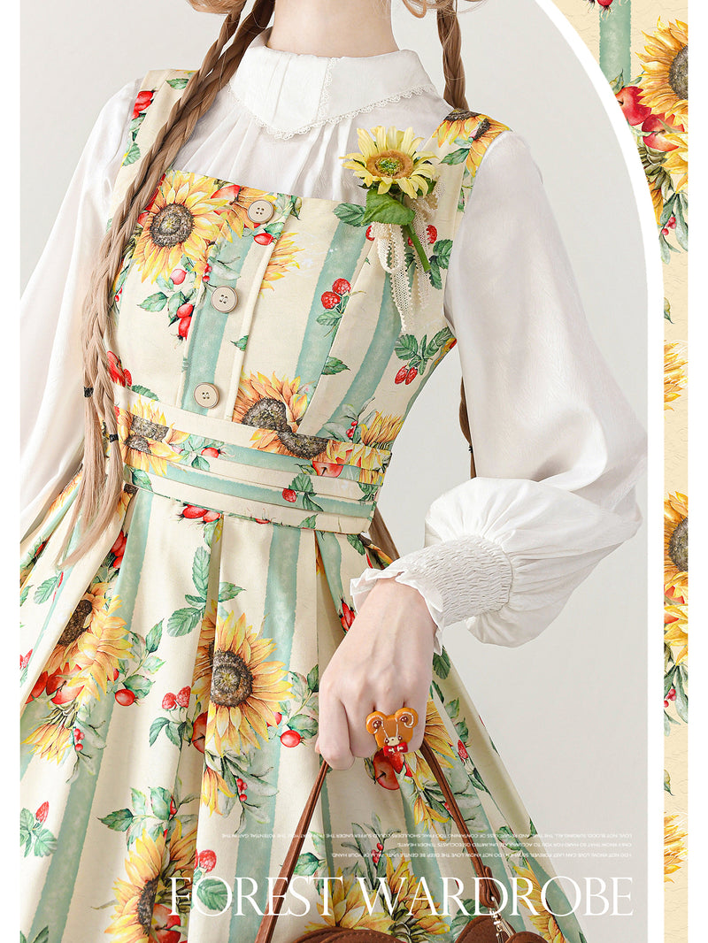 Sunflower watercolor jumper skirt and high neck ribbon blouse