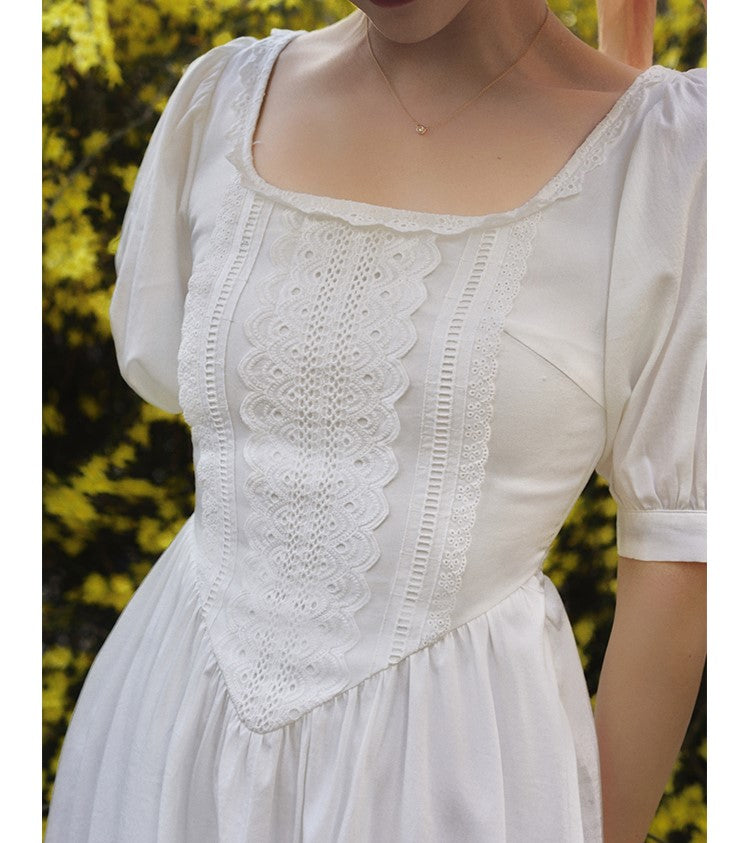 White thread embroidery vintage dress