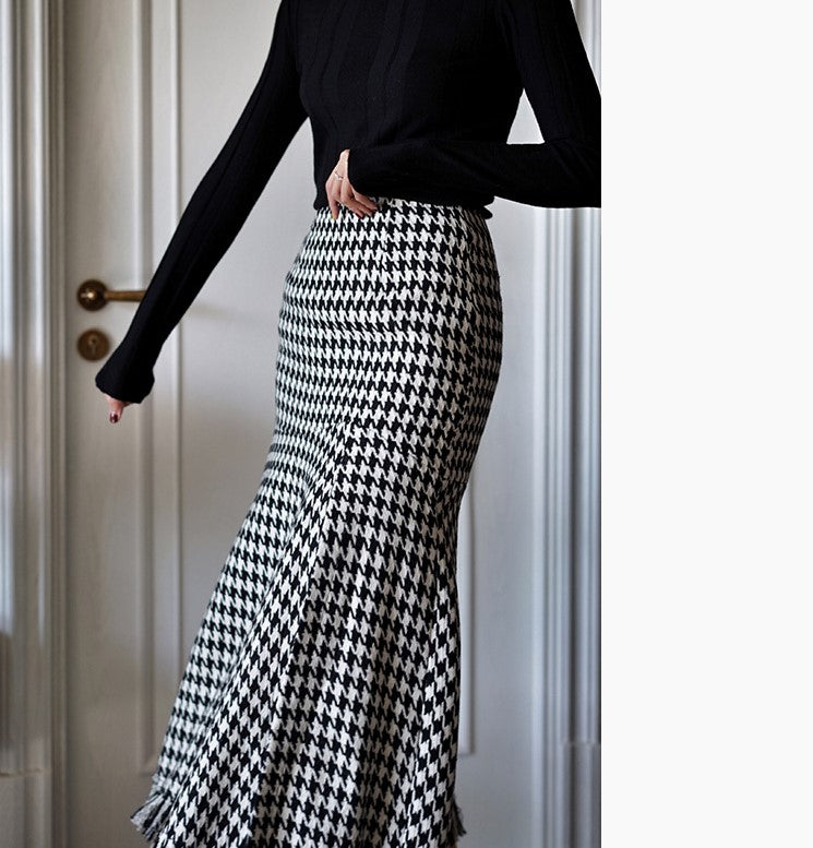 houndstooth fishtail skirt