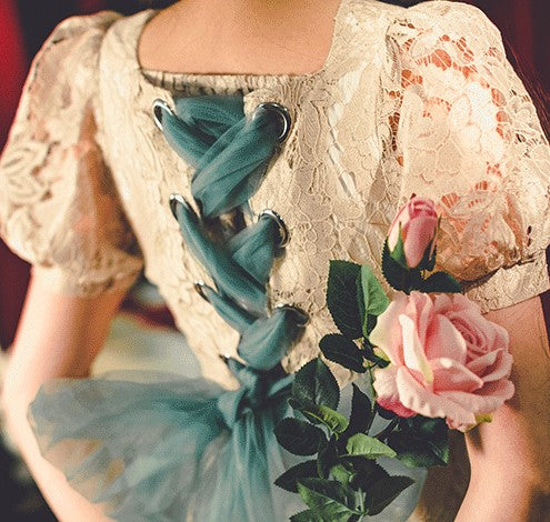 Floral embroidery dress playing waltz