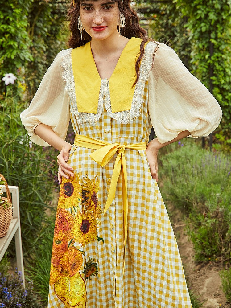 Sunflower plaid retro dress