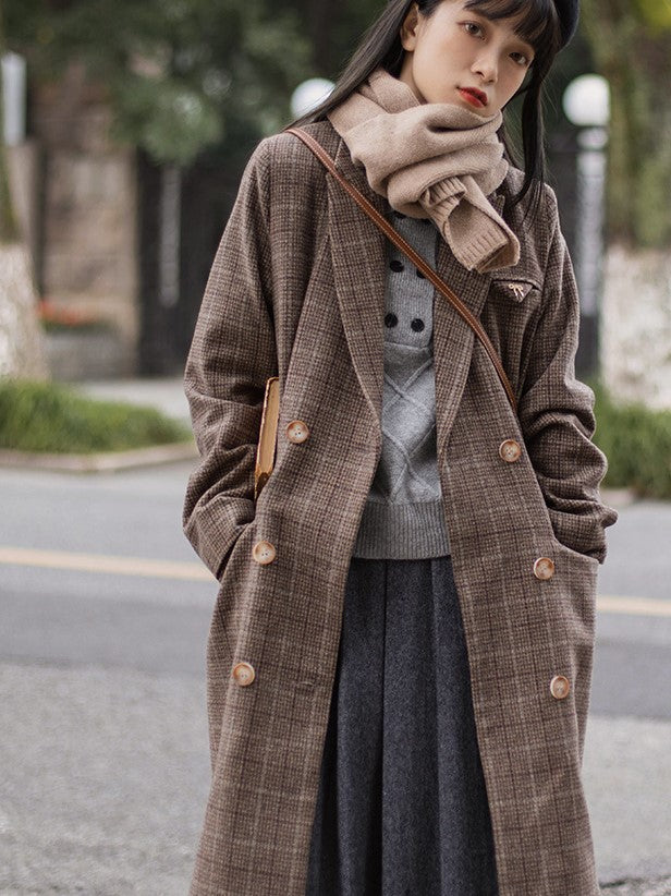 British plaid retro wool coat