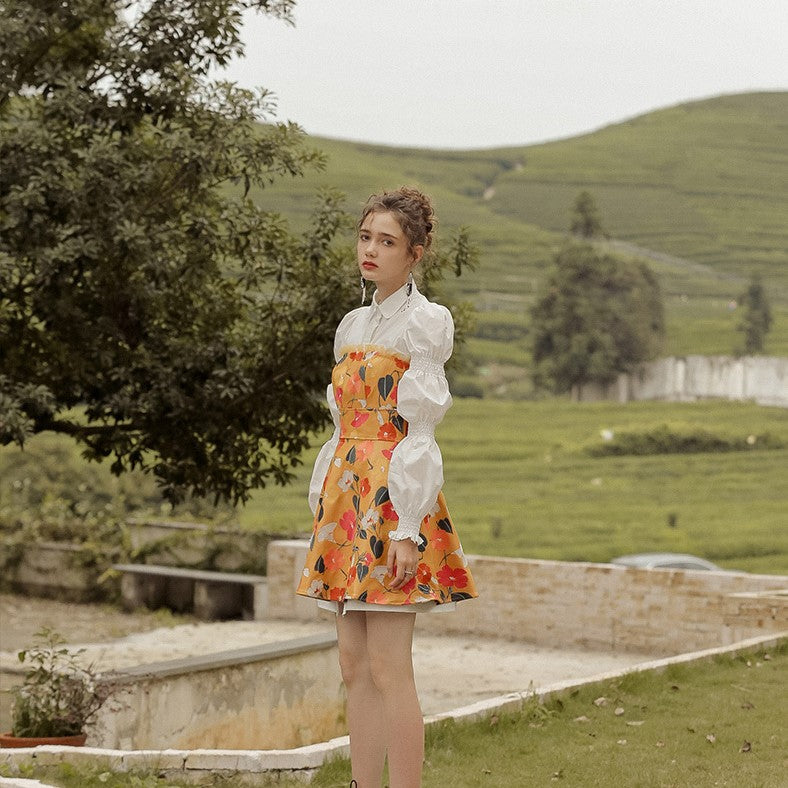 Shirt dress and camellia floral tube dress for young lady