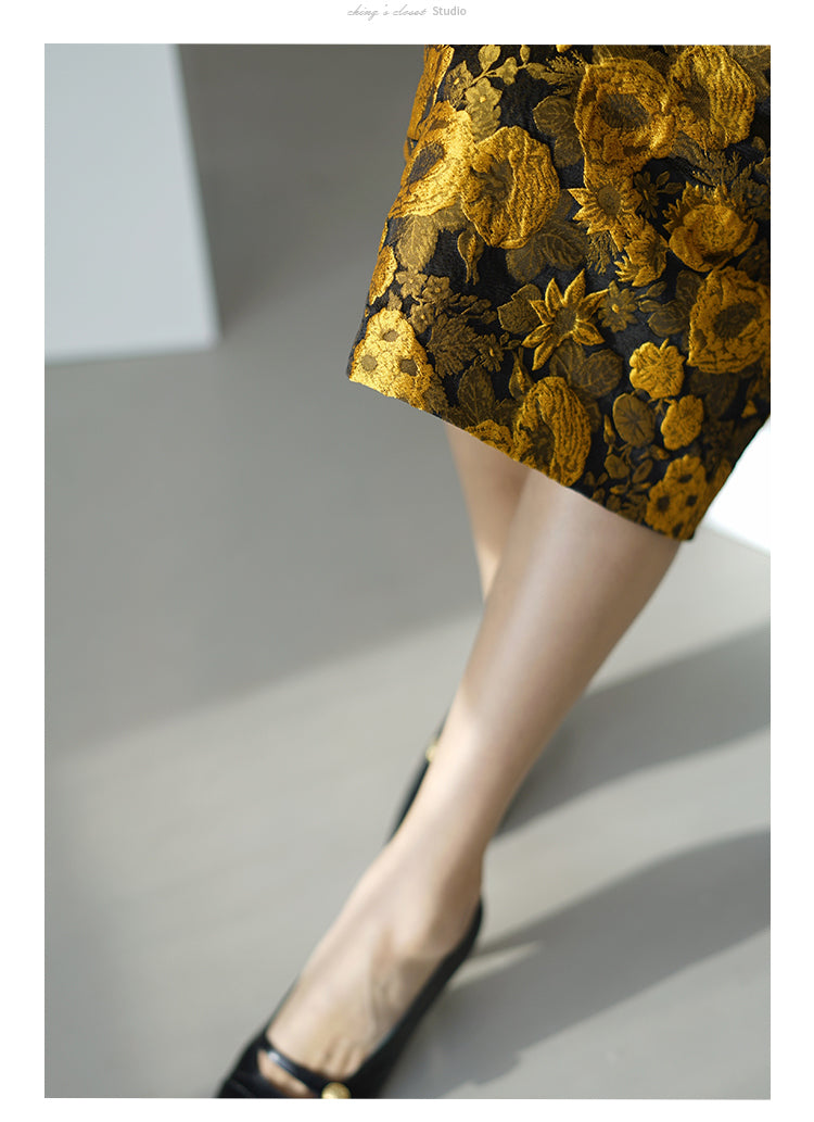 Sunflower embroidery jacquard skirt