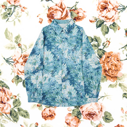 Oil Painting of Blue Flowers Blouse