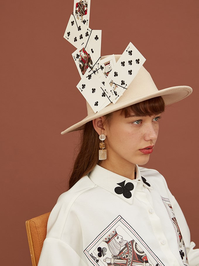 Embellished blouse with playing card pattern