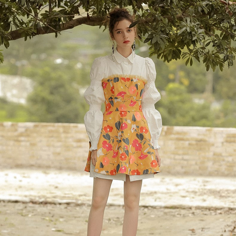 Shirt dress and camellia floral tube dress for young lady