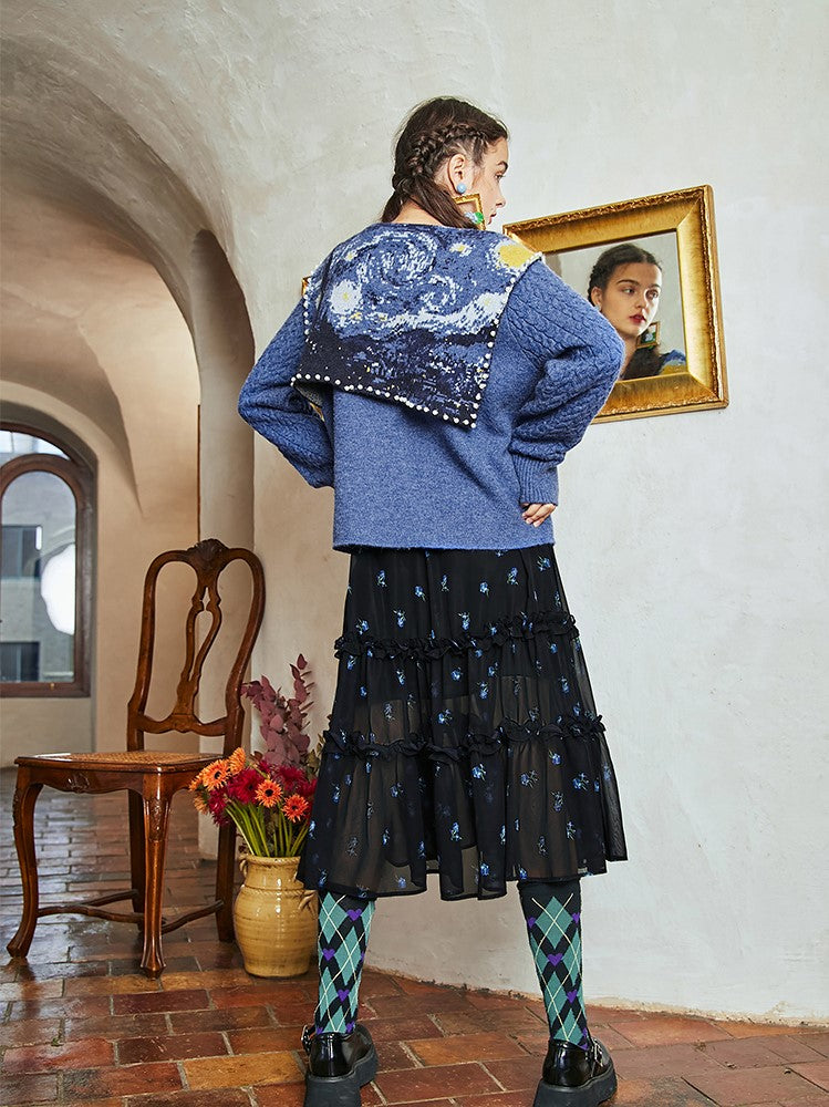 Starry night and vase sunflower sweater cardigan
