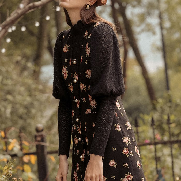 Jet black rose petal dress