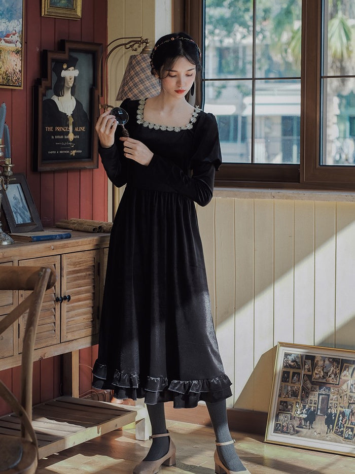 濡羽色のお嬢様ベルベットワンピース – ManusMachina