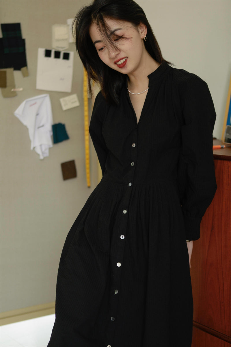 Black ink and tea striped dress