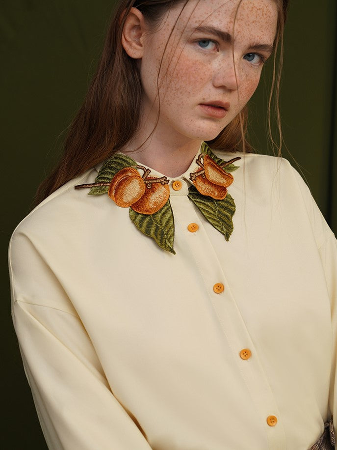Apricot fruit embroidery blouse