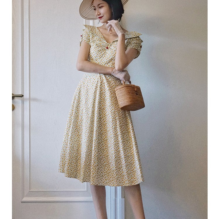 Showa Western-style floral print vintage dress