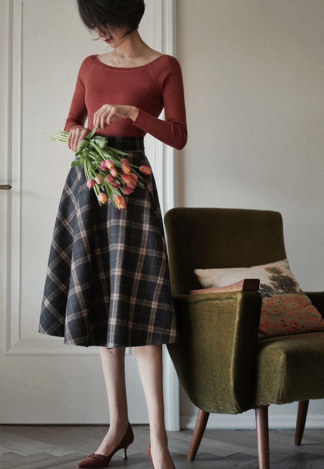 西洋婦人の格子縞レトロスカート