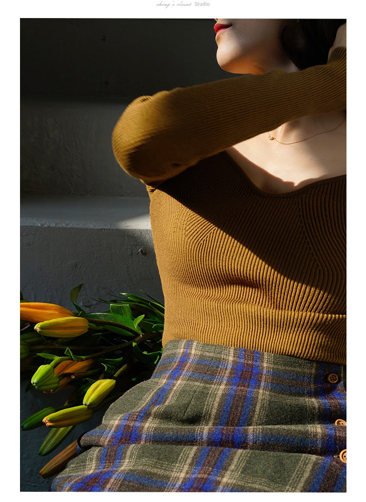 西洋格子縞のレトロペンシルスカート