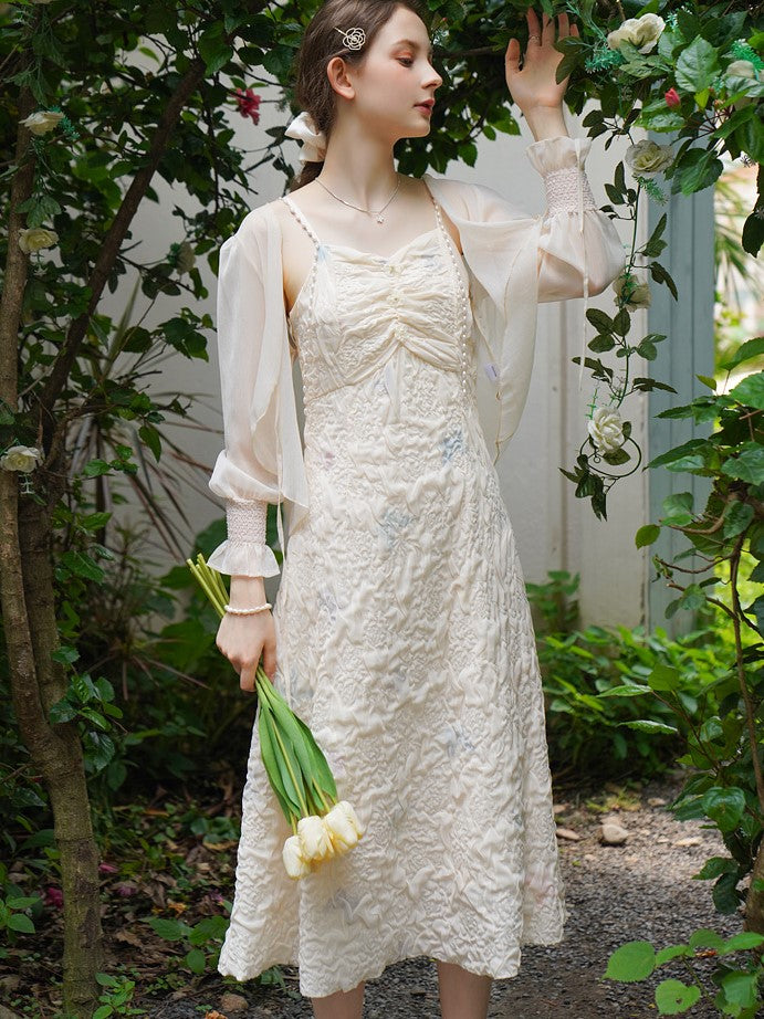 Queen's rose petal camisole dress and chiffon cardigan 