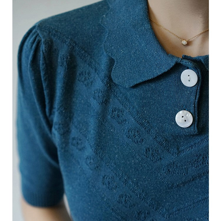 Embroidered knitted polo shirt for ladies