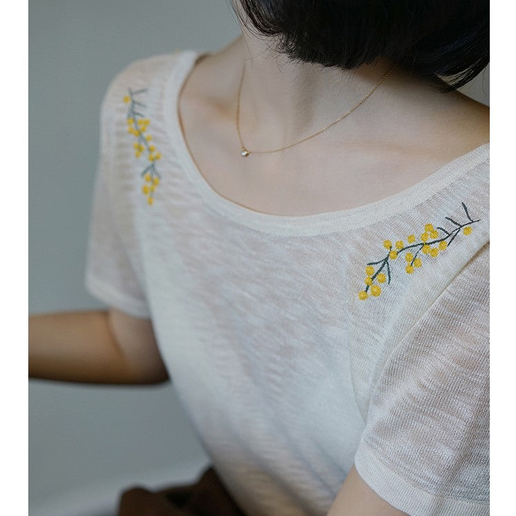 floral embroidery french knit top