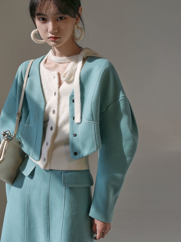 Celadon lady short jacket and classical skirt
