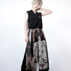 Sword and rose embroidery sleeveless top