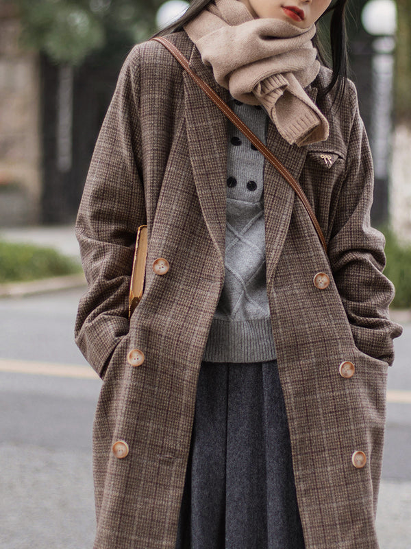 British plaid retro wool coat