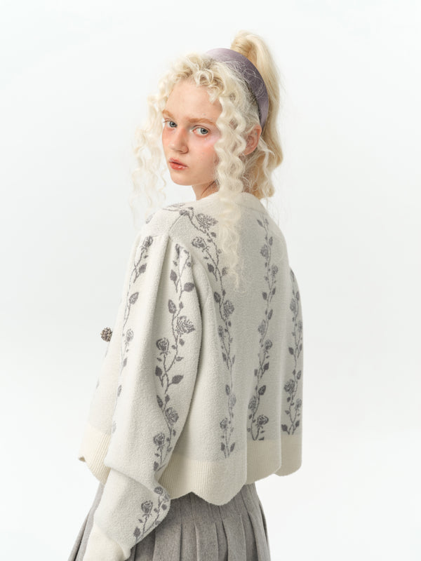 black gray rose pattern knit sweater