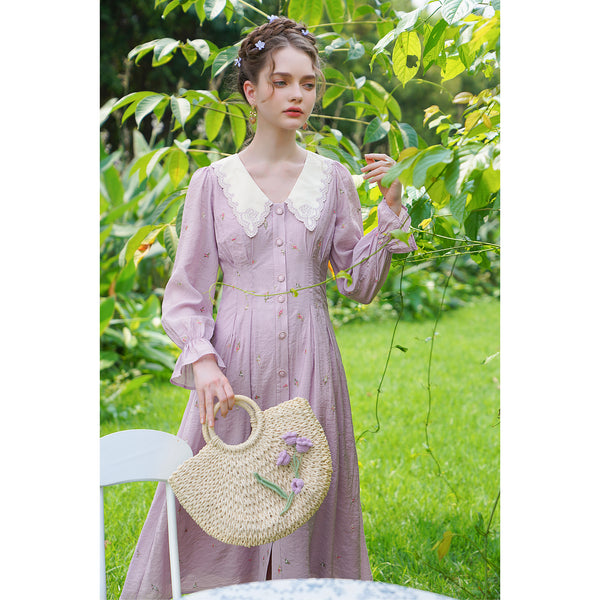 Red wisteria rose embroidery French dress