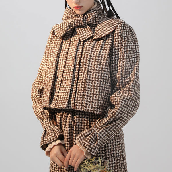 Houndstooth ribbon wool coat and skirt
