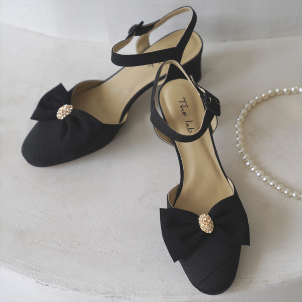 Countess Black Ribbon Heeled Sandals