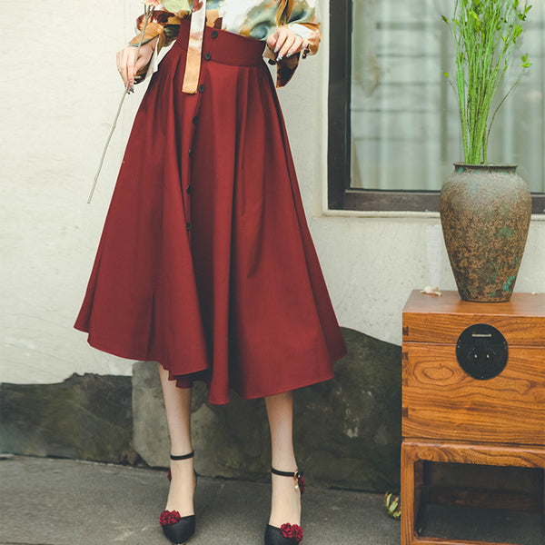 Wine color retro umbrella skirt