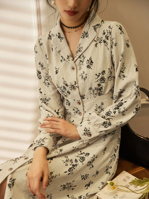 Moonlight Flower Pattern French Retro Dress