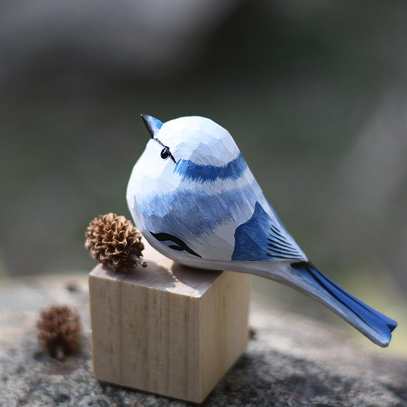 Long-tailed long-tailed wood carving - Blue