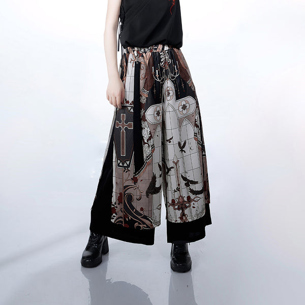 Gothic wide pants of roses and swords of old castle