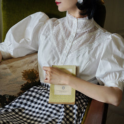 White thread embroidery vintage blouse