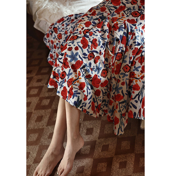 oil painting flower pattern hepburn skirt