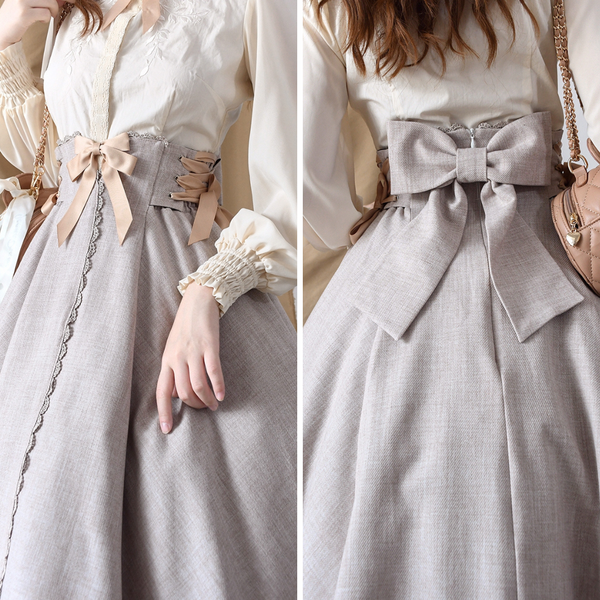 White Brown Lady's Corset Ribbon Skirt [Planned to be shipped from late May to early June 2023]
