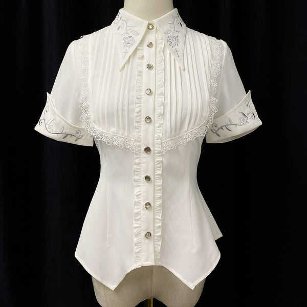 Medieval Aristocratic Rose Embroidered Lace Blouse[Planned to be shipped from early July to late July 2023]