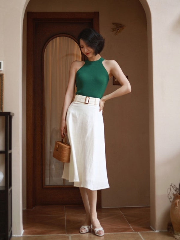 Keyboard-colored classical linen skirt