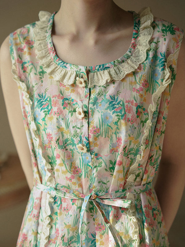watercolor painting flower crowd sleeveless dress
