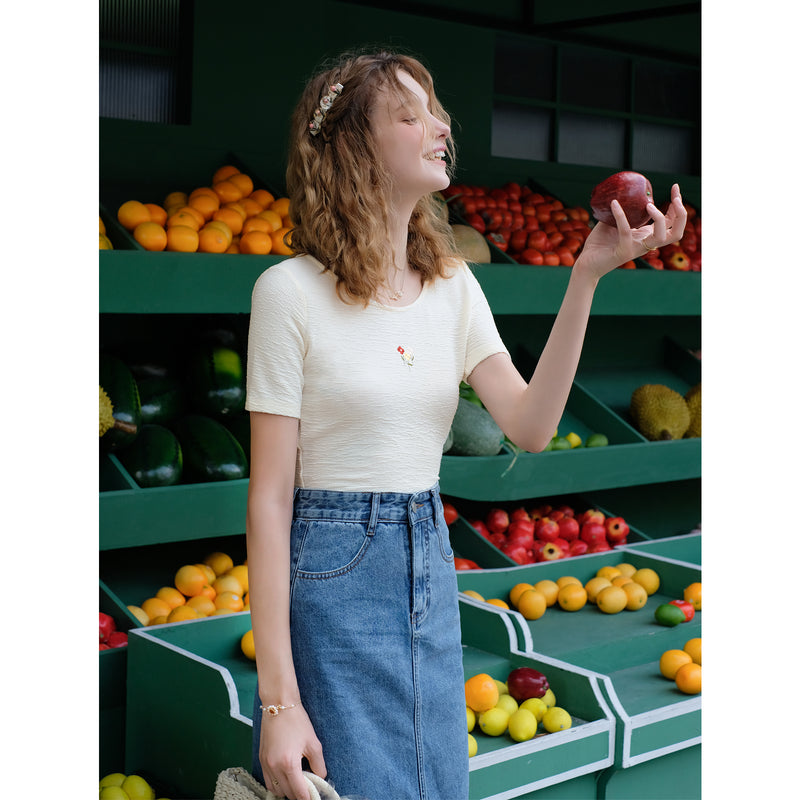Floral embroidery slim knit 