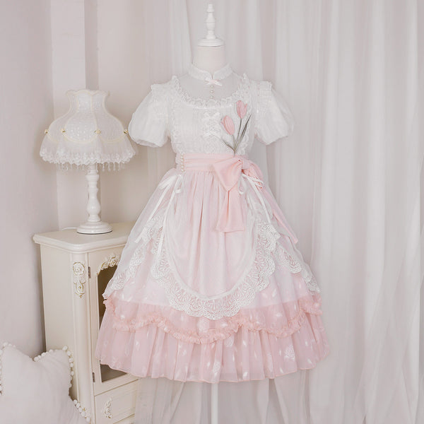 Pale pink flower embroidered dress [Planned to be shipped in mid-June 2023]