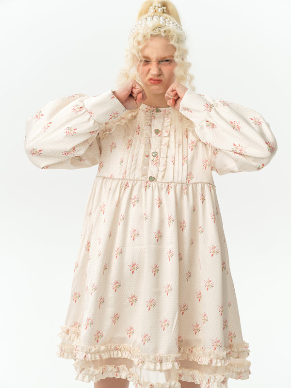Nadeshiko-colored flower pattern frill dress